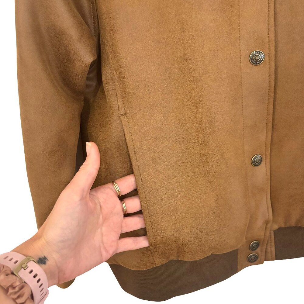 NWOT We The Free Wild Rose Vegan Suede Bomber, Chestnut, Size XS - Picture 9 of 11